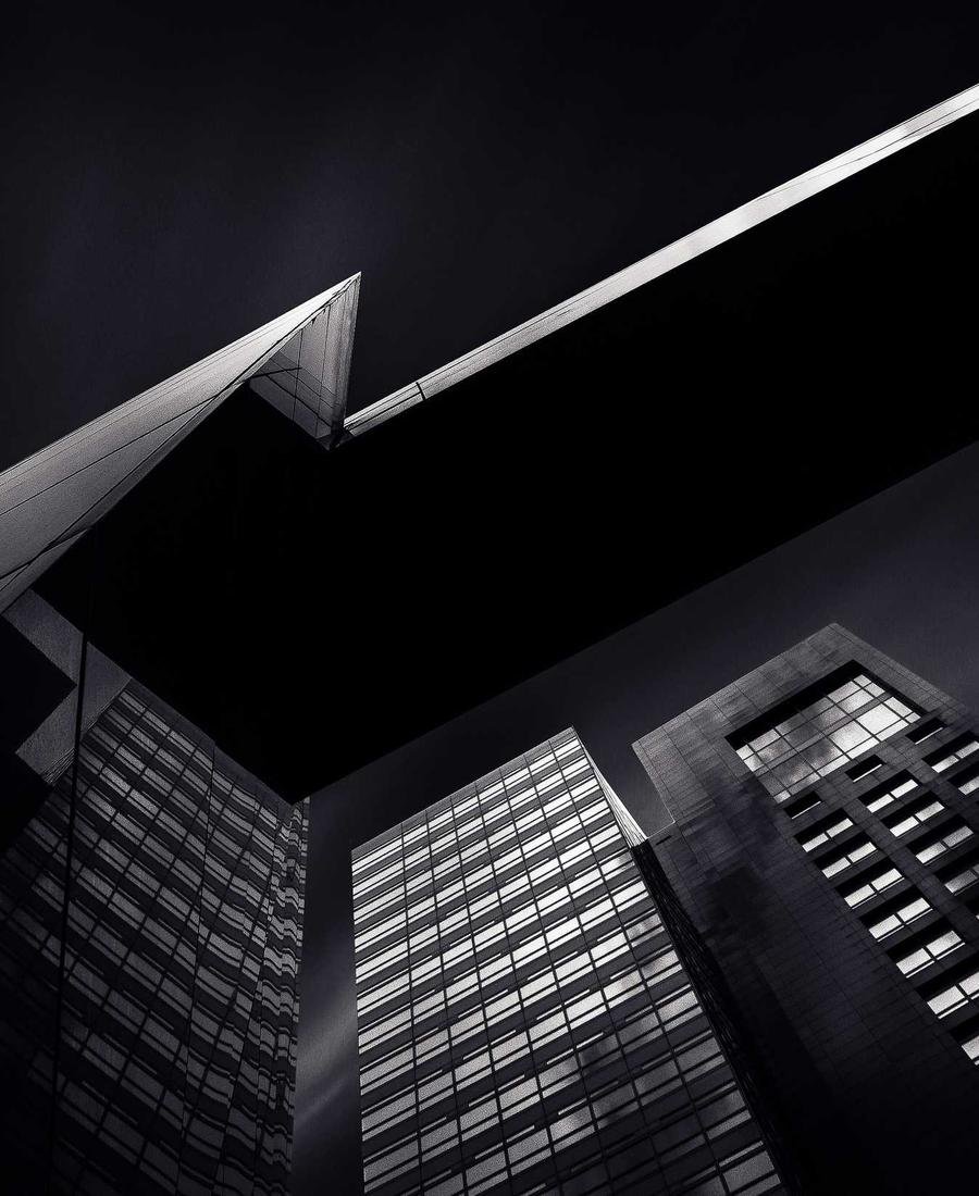 A dark facade at night